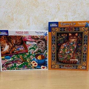 White Mountain 2 Puzzles - Puzzle Cats and Tapestry Cat - 1,000 Pieces